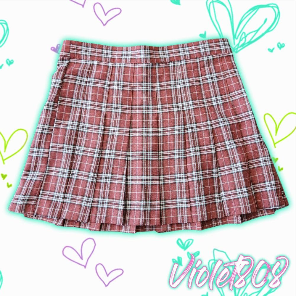 [L] Ardene Red/Burgundy Pleated Plaid/Tartan Mini School Uniform Skirt